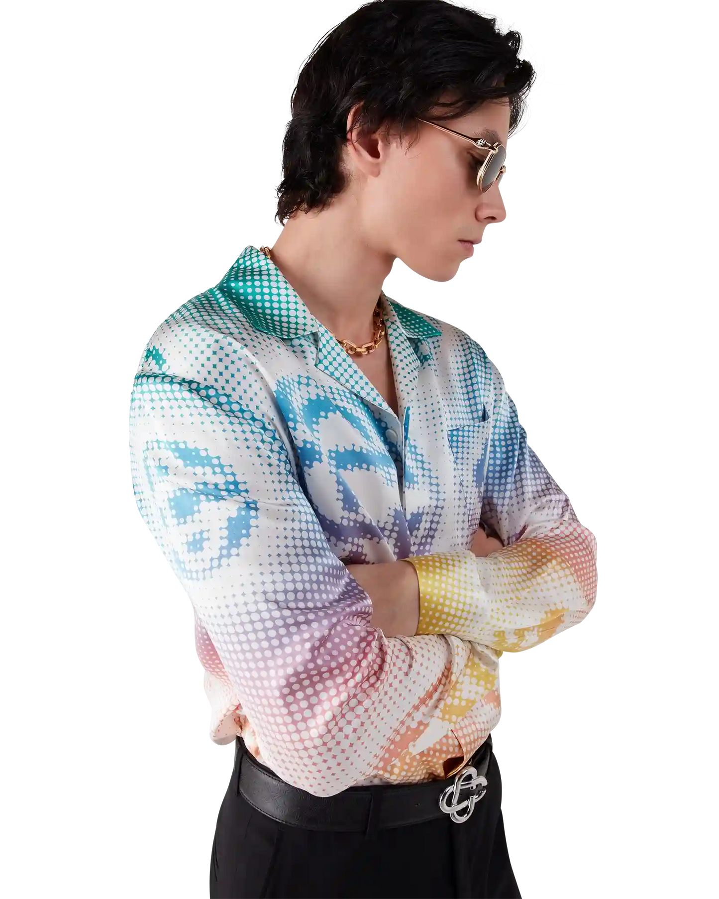 Halftone Logo Long Sleeve Silk Shirt | Casablanca Paris | Image 4