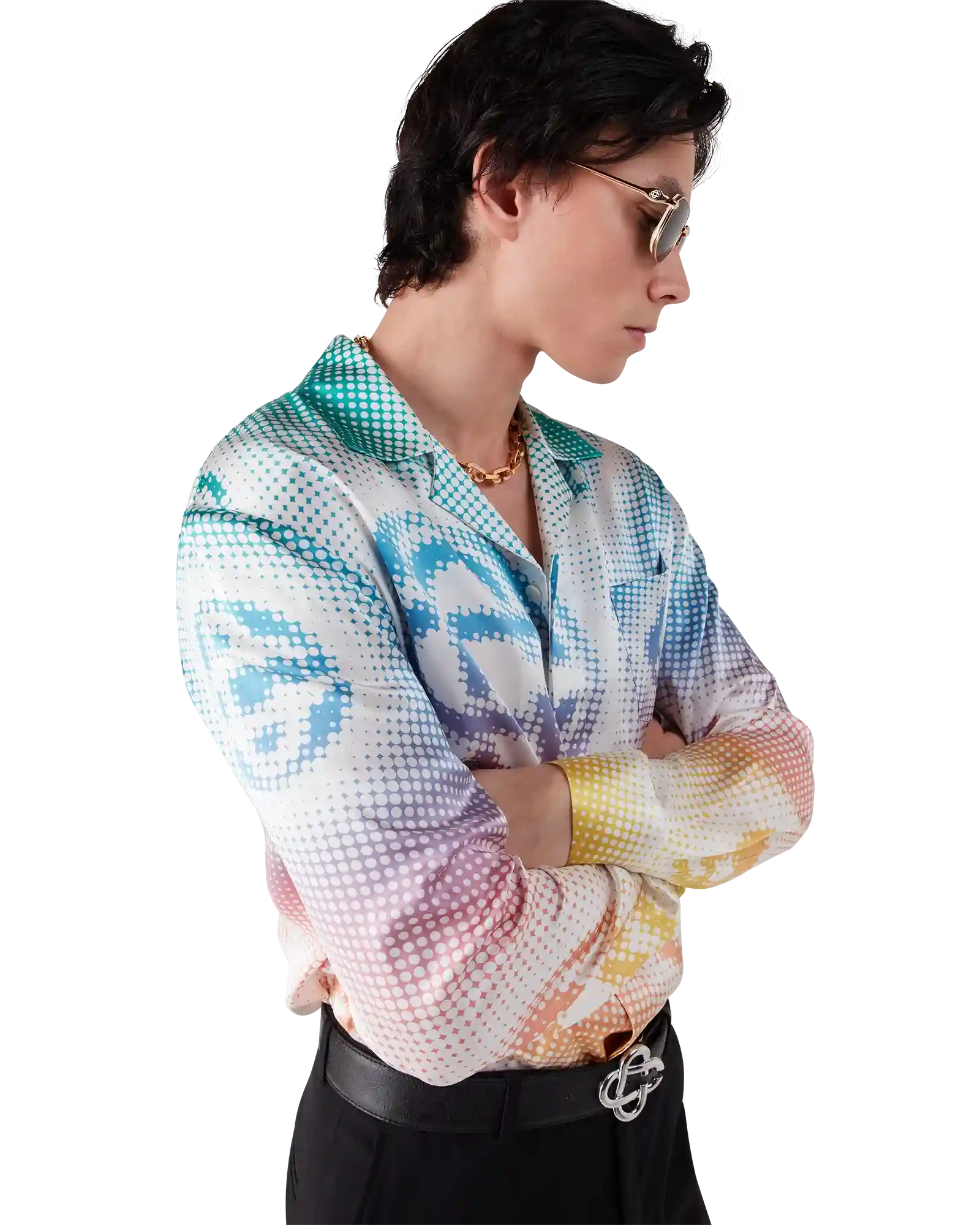 Halftone Logo Long Sleeve Silk Shirt | Casablanca Paris | Image 4