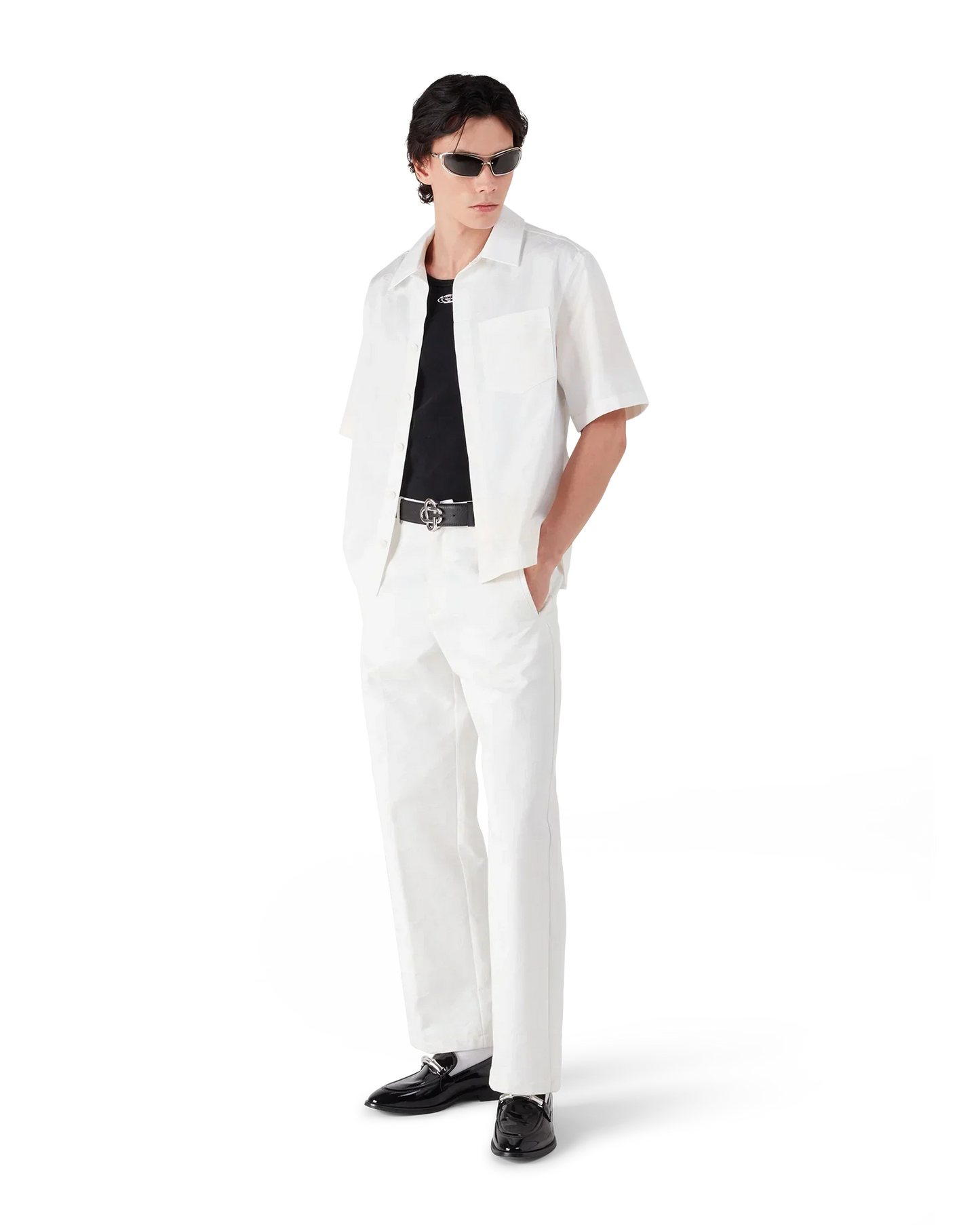 White Monogram Short Sleeve Shirt | Casablanca Paris | Image 2