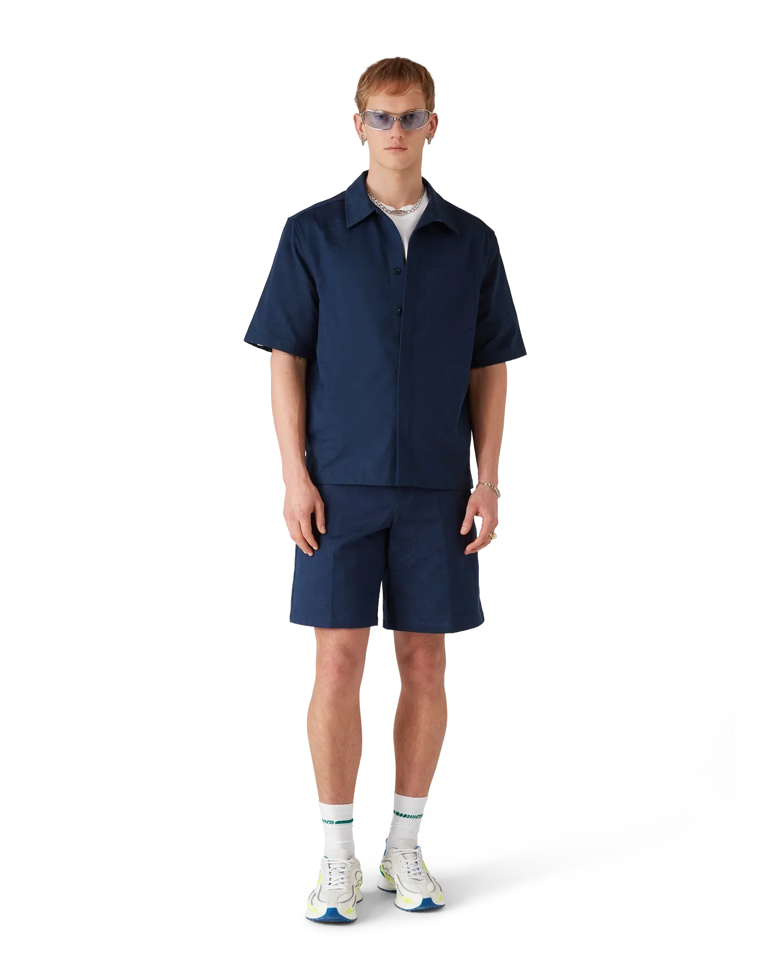 Navy Monogram Short Sleeve Shirt | Casablanca Paris | Image 2