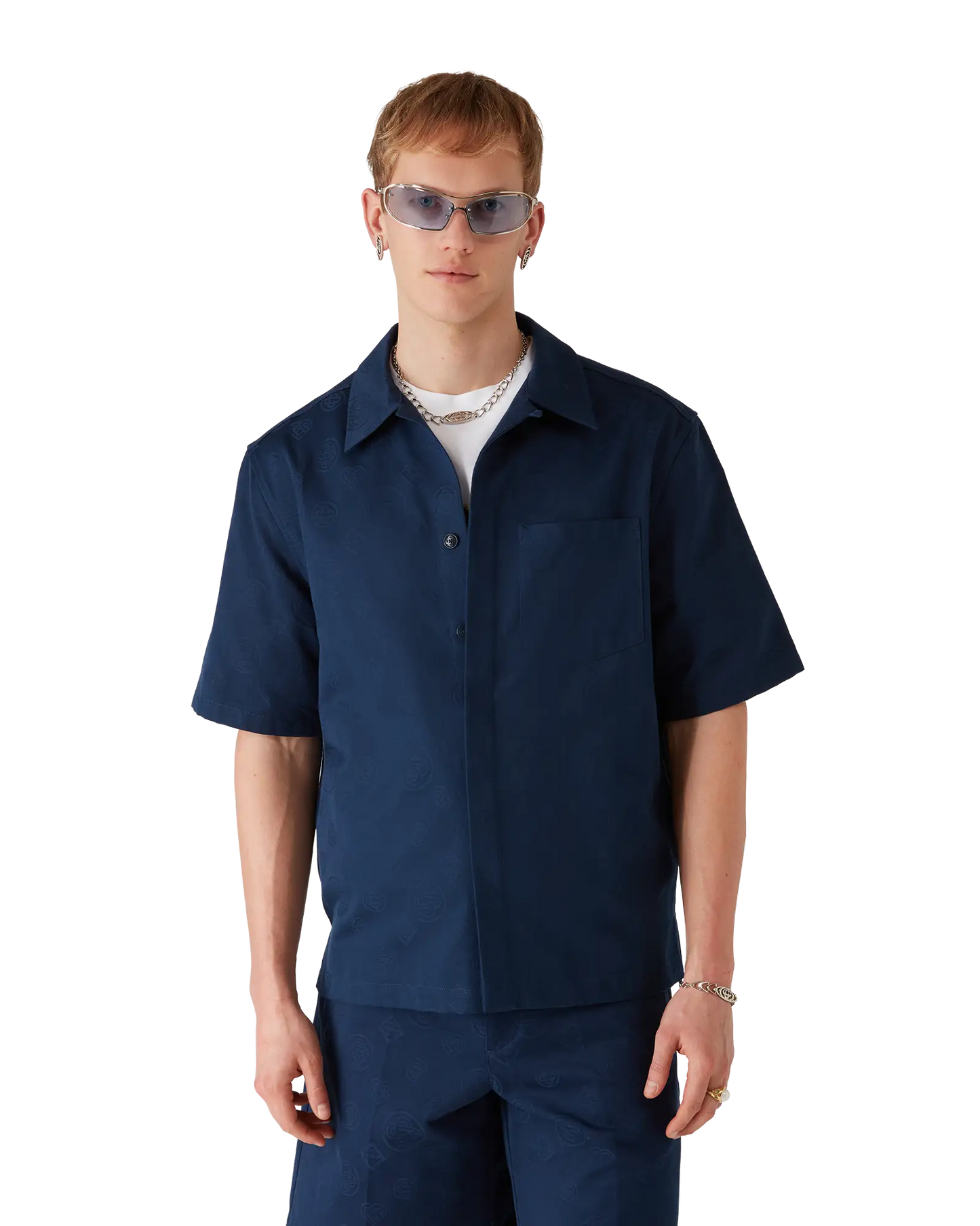 Navy Monogram Short Sleeve Shirt | Casablanca Paris | Image 4