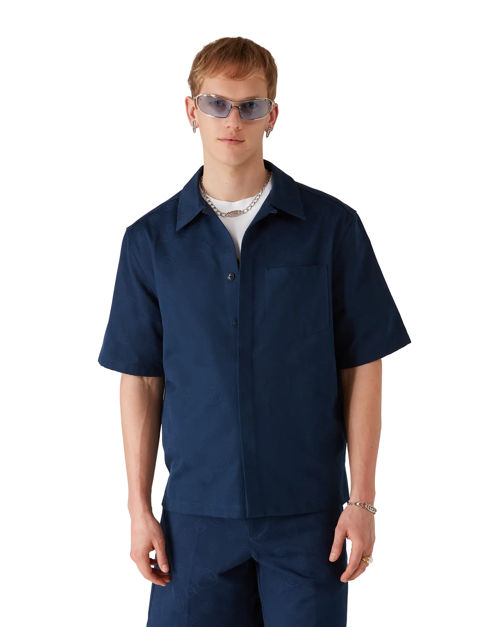Navy Monogram Short Sleeve Shirt | Casablanca Paris | Image 4