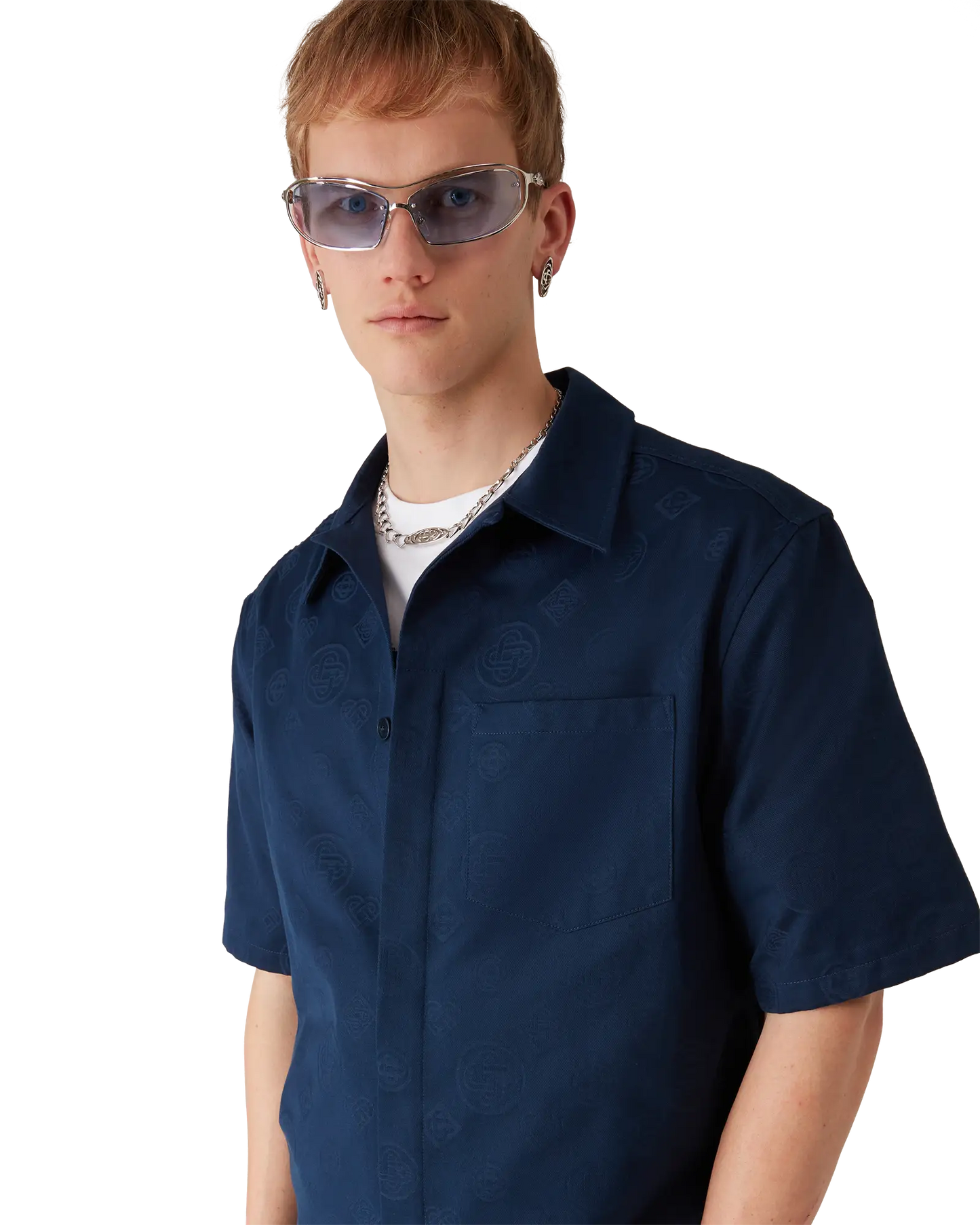 Navy Monogram Short Sleeve Shirt | Casablanca Paris | Image 5