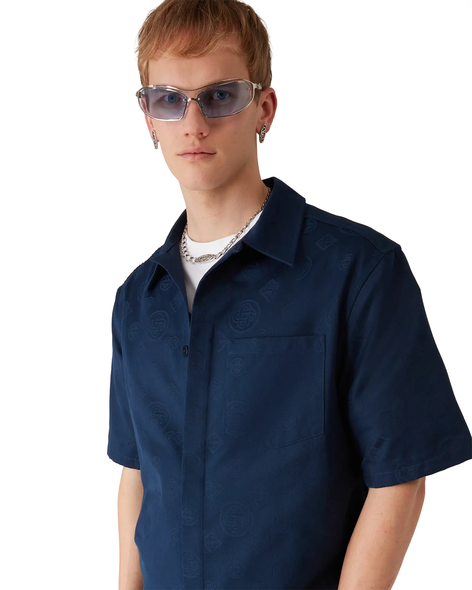 Navy Monogram Short Sleeve Shirt | Casablanca Paris | Image 5