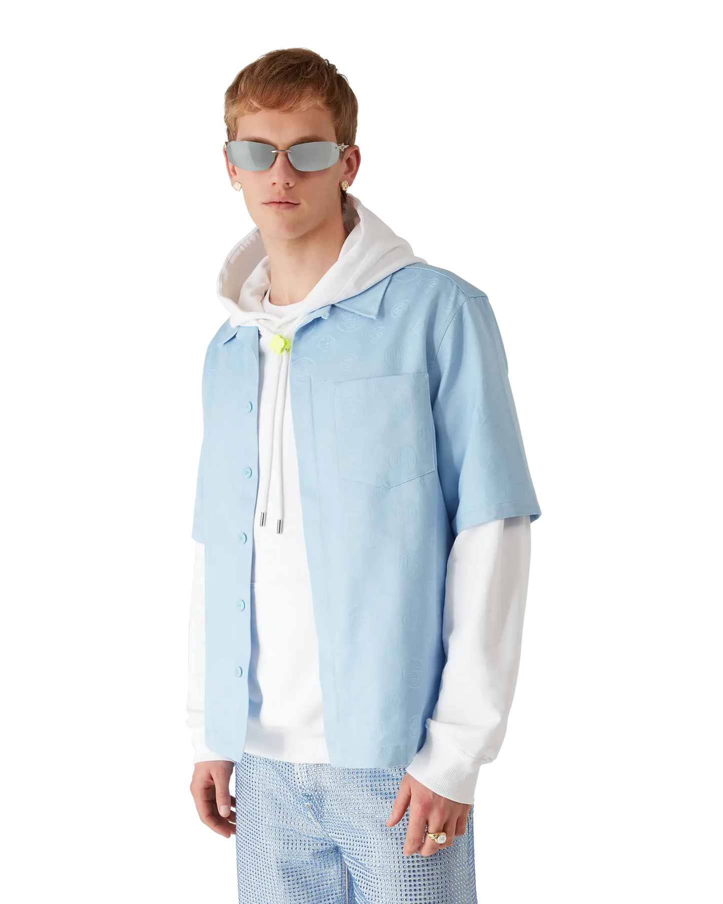 Light Blue Monogram Short Sleeve Shirt | Casablanca Paris | Image 4