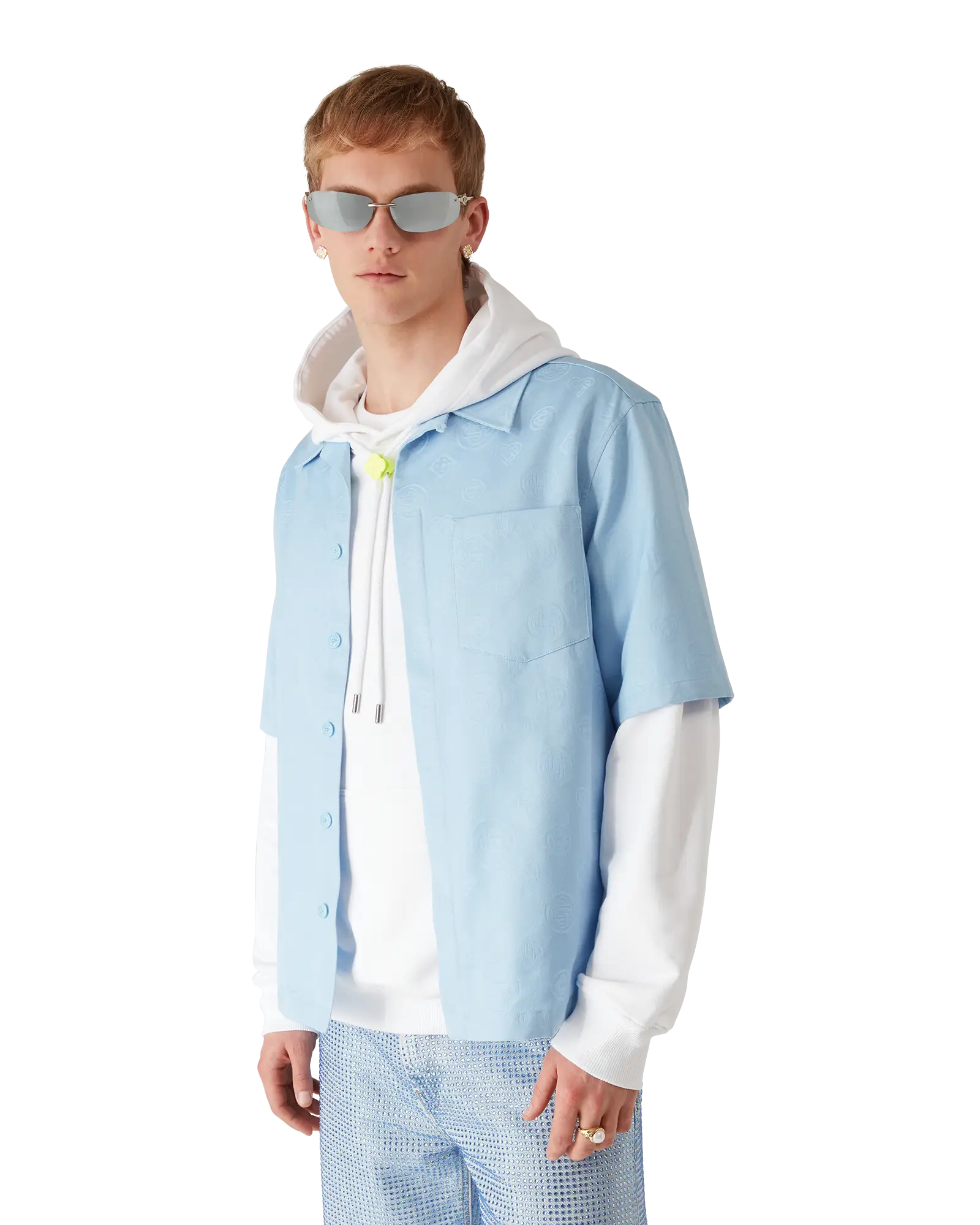 Light Blue Monogram Short Sleeve Shirt | Casablanca Paris | Image 4