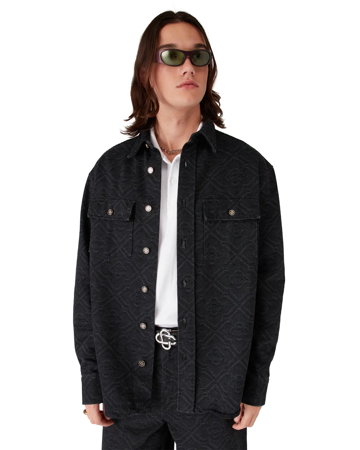 Black Laser Long Sleeve Denim Shirt | Casablanca Paris | Image 4