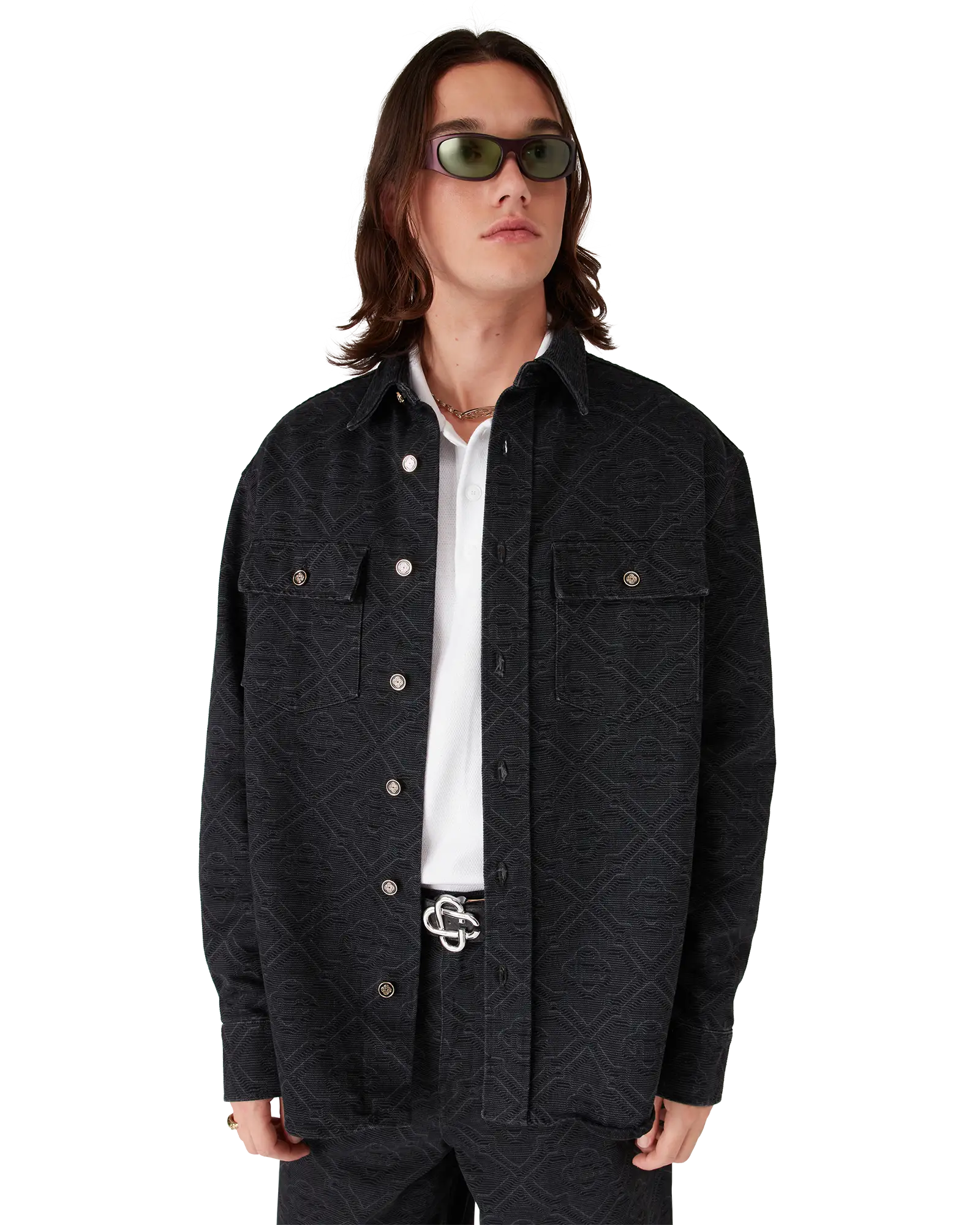 Black Laser Long Sleeve Denim Shirt | Casablanca Paris | Image 4