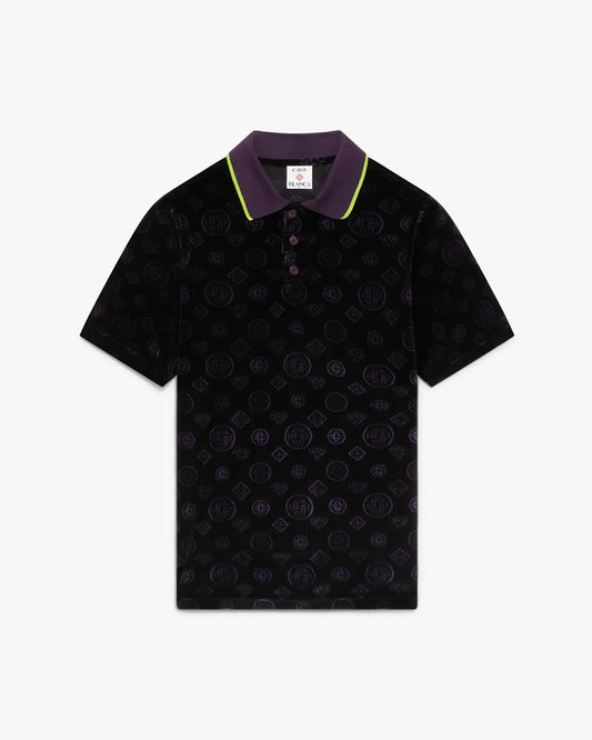 Purple Monogram Velour Polo Shirt | Casablanca Paris | Image 1