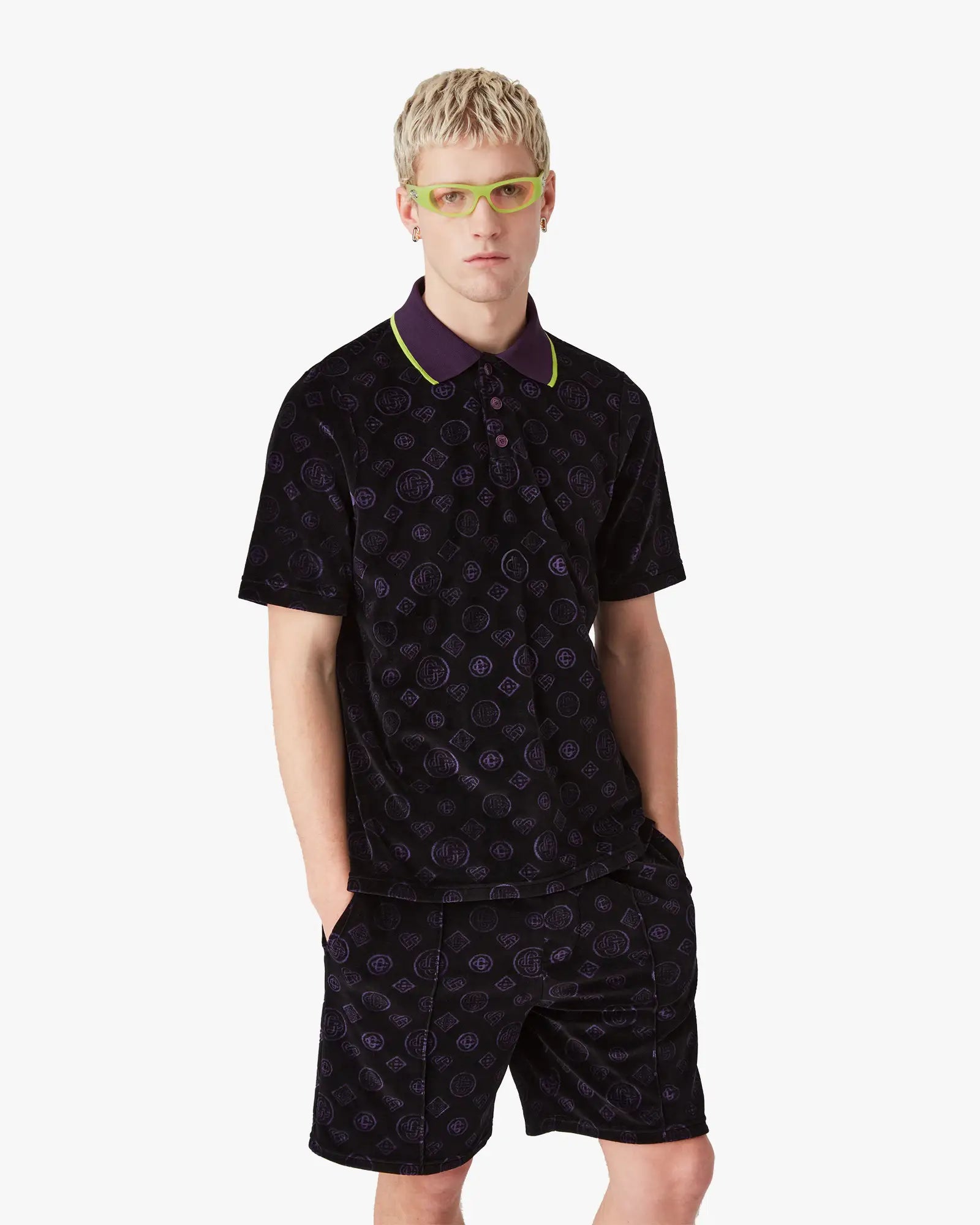 Purple Monogram Velour Polo Shirt | Casablanca Paris | Image 4