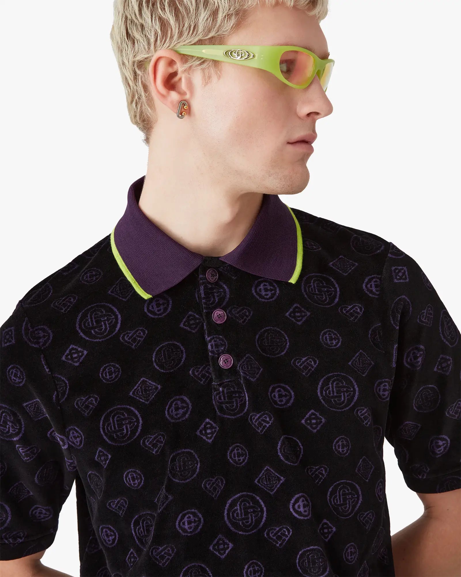 Purple Monogram Velour Polo Shirt | Casablanca Paris | Image 5
