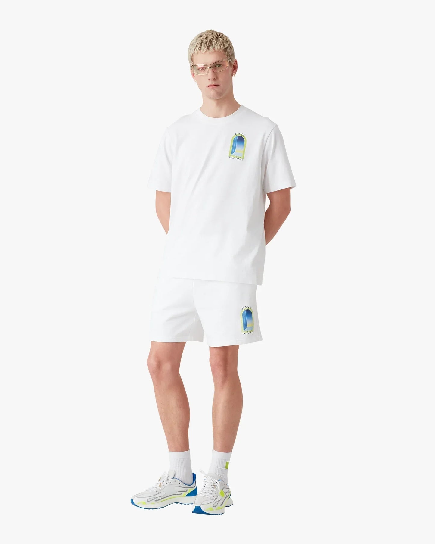 White & Lime L'Arche Sweatshorts | Casablanca Paris | Image 2