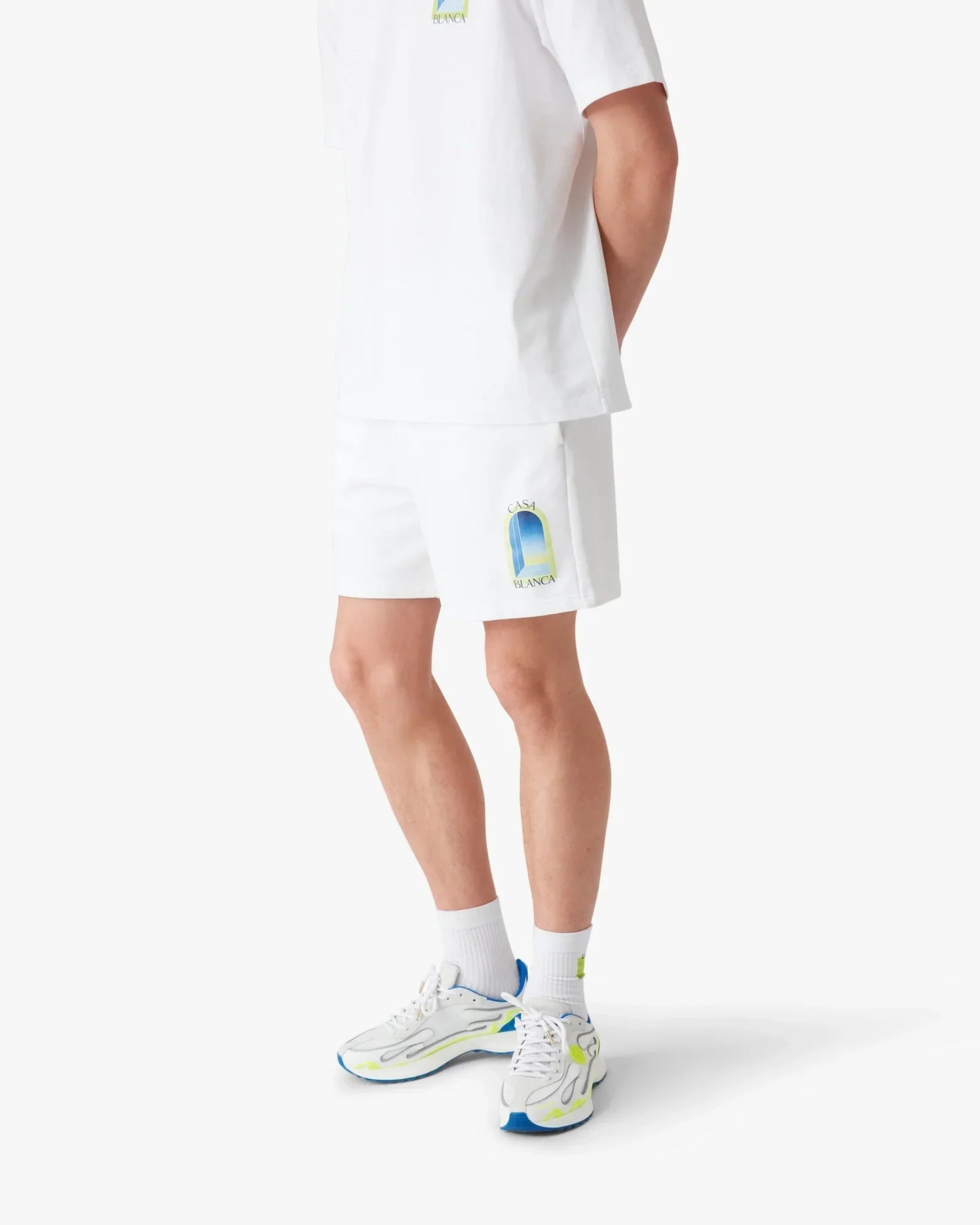 White & Lime L'Arche Sweatshorts | Casablanca Paris | Image 4