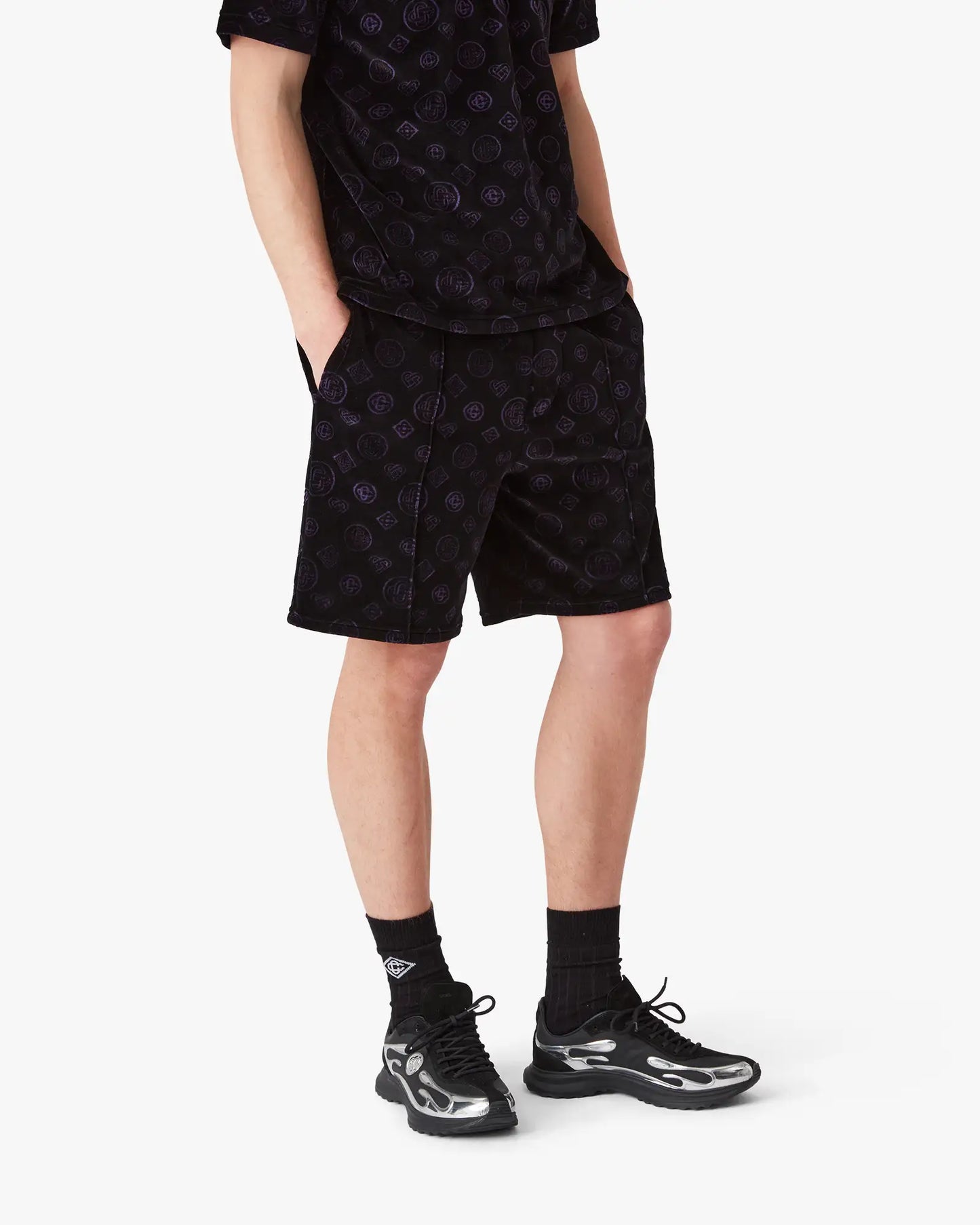 Purple Monogram Velour Shorts | Casablanca Paris | Image 4