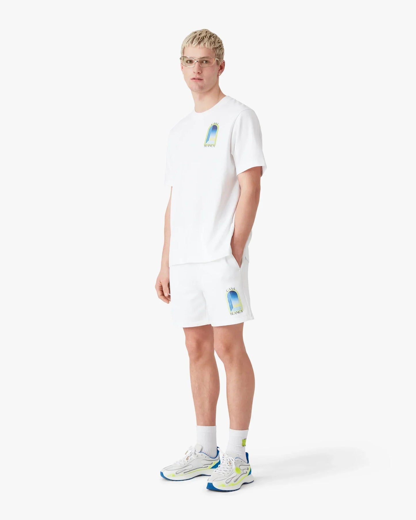 White & Lime Arches Short Sleeve T-Shirt | Casablanca Paris | Image 2