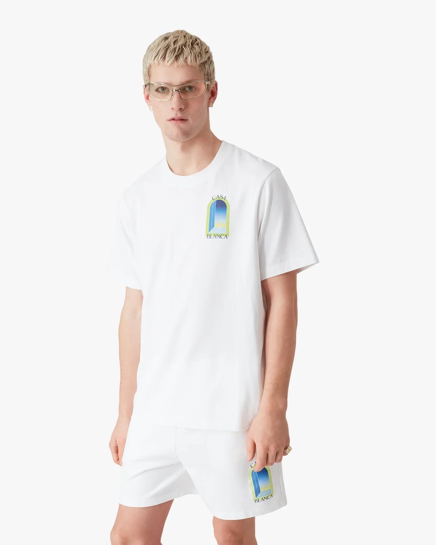 White & Lime Arches Short Sleeve T-Shirt | Casablanca Paris | Image 4