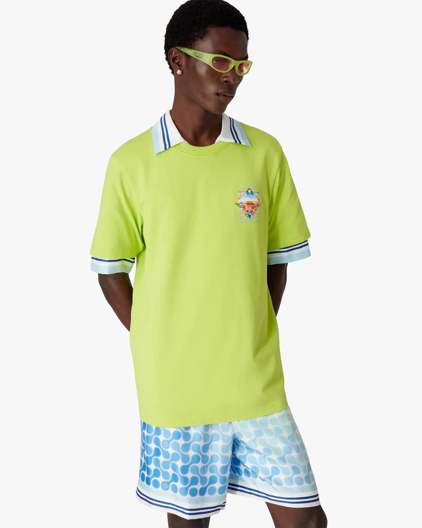 Lime Flower Court Icon Short Sleeve T-Shirt | Casablanca Paris | Image 4
