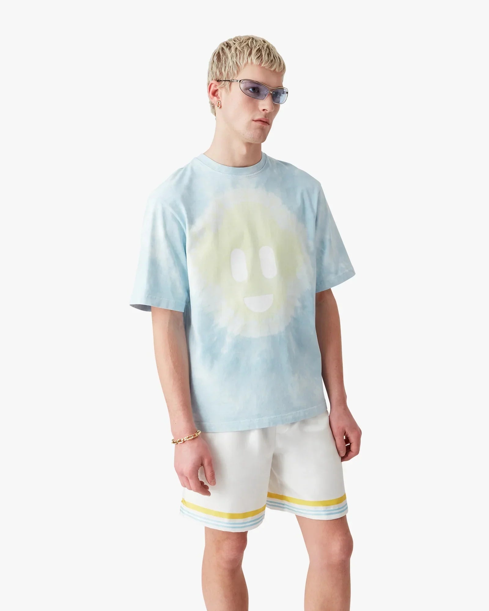 Blue Tie Dye Oversized CC Smile Short Sleeve T-Shirt | Casablanca Paris | Image 4