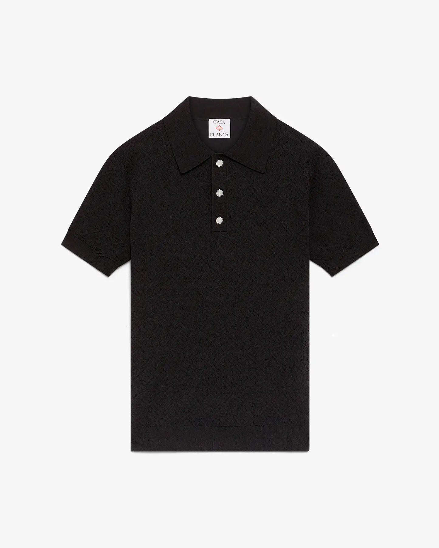 Black Pointelle Monogram Short Sleeve Polo Shirt | Casablanca Paris | Image 1