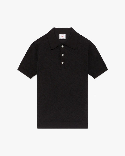 Black Pointelle Monogram Short Sleeve Polo Shirt | Casablanca Paris | Image 1