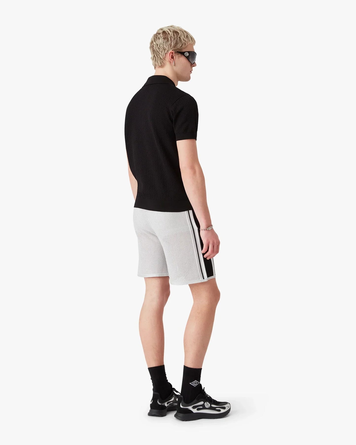 Black Pointelle Monogram Short Sleeve Polo Shirt | Casablanca Paris | Image 3