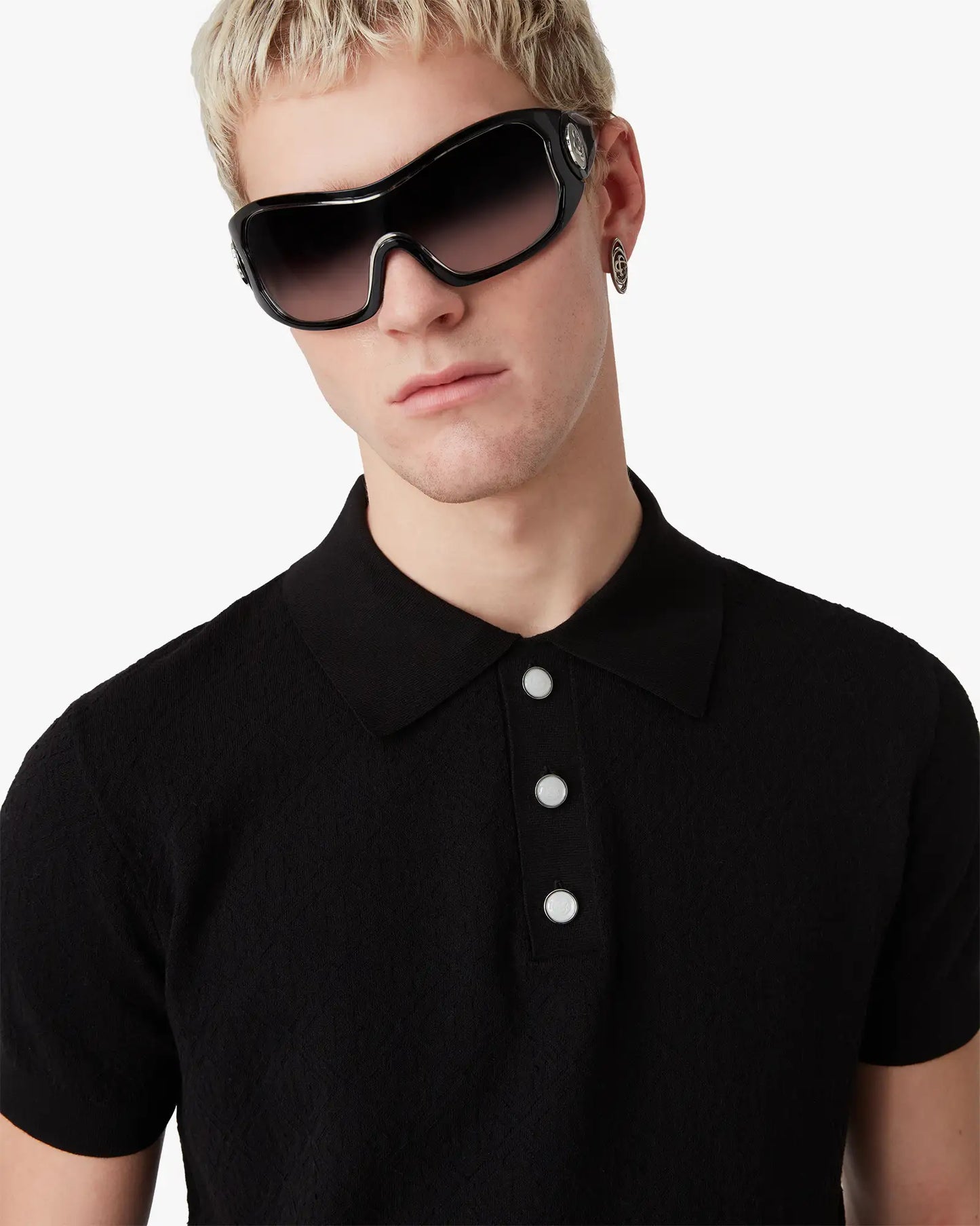 Black Pointelle Monogram Short Sleeve Polo Shirt | Casablanca Paris | Image 5