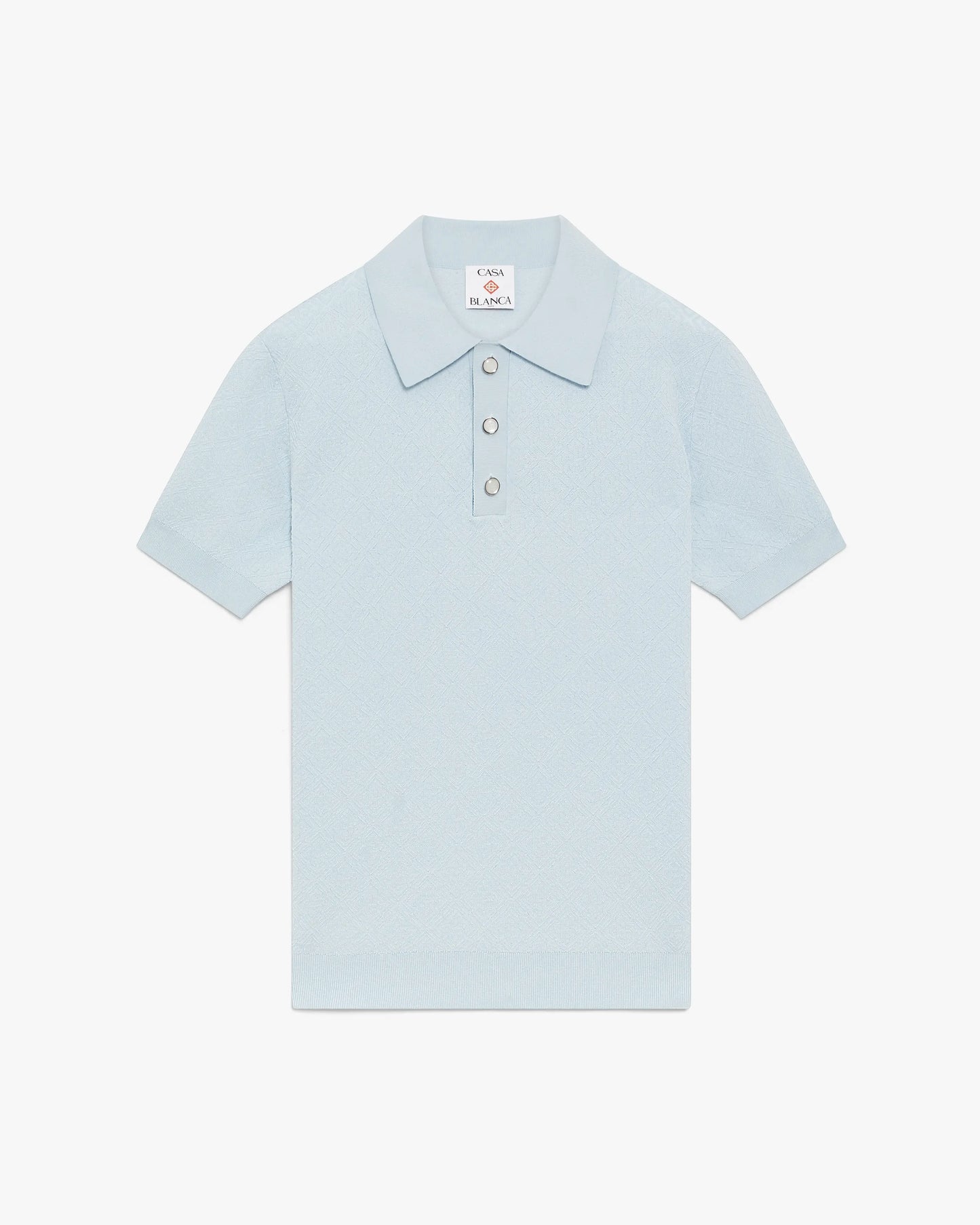 Blue Pointelle Monogram Short Sleeve Polo Shirt | Casablanca Paris | Image 1