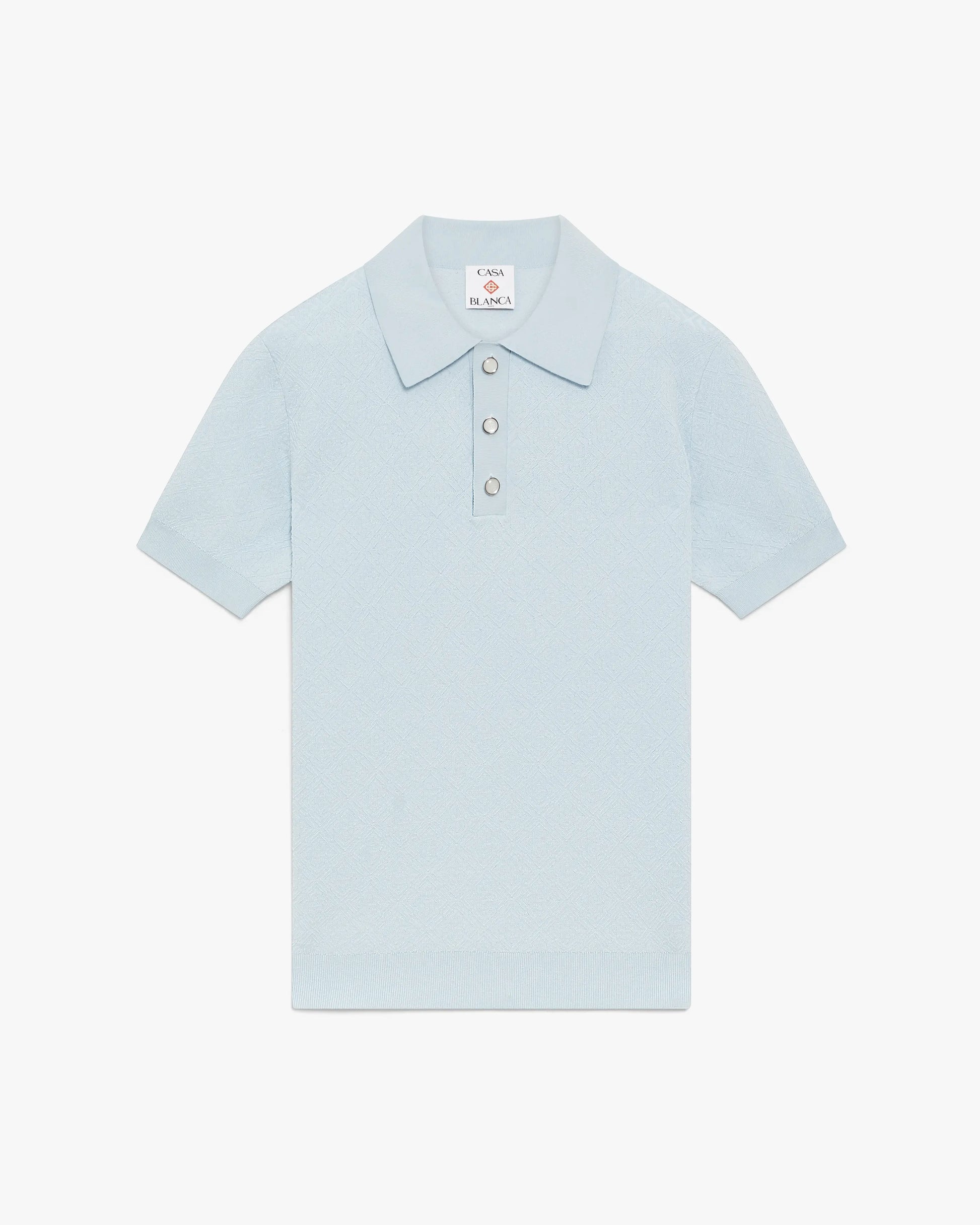 Blue Pointelle Monogram Short Sleeve Polo Shirt | Casablanca Paris | Image 1