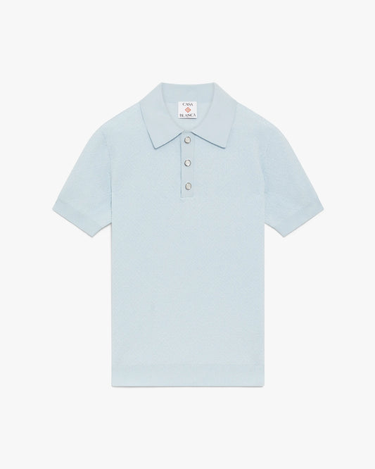 Blue Pointelle Monogram Short Sleeve Polo Shirt | Casablanca Paris | Image 1