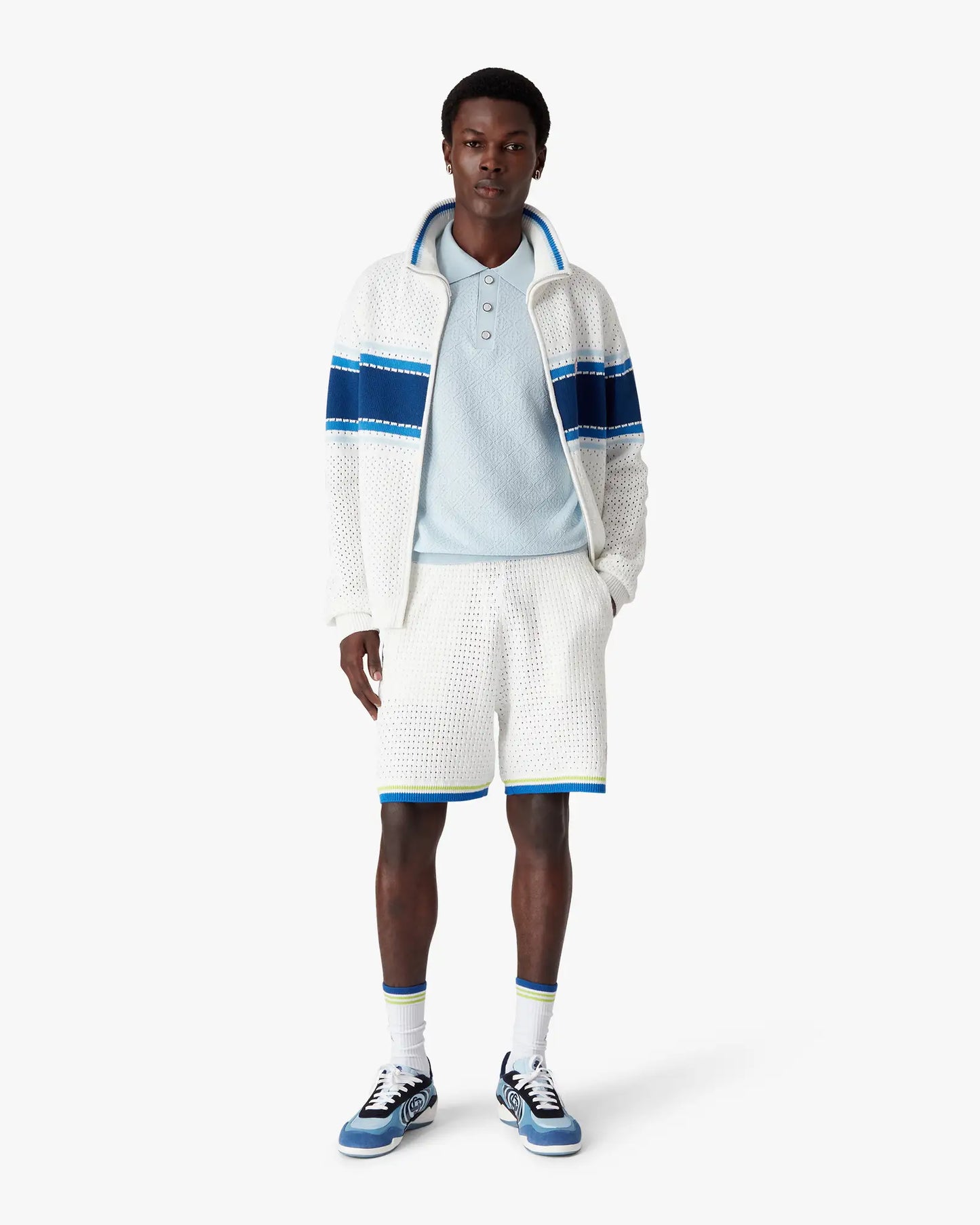 Blue Pointelle Monogram Short Sleeve Polo Shirt | Casablanca Paris | Image 2