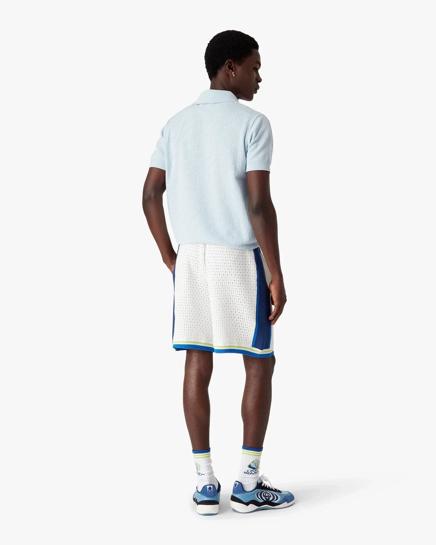 Blue Pointelle Monogram Short Sleeve Polo Shirt | Casablanca Paris | Image 3