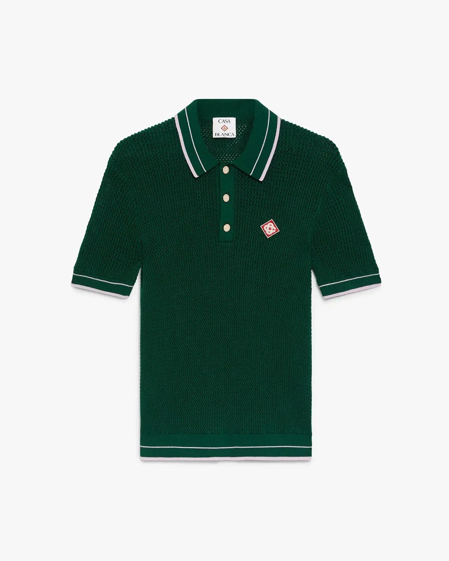 Green Crochet Short Sleeve Polo Shirt | Casablanca Paris | Image 1