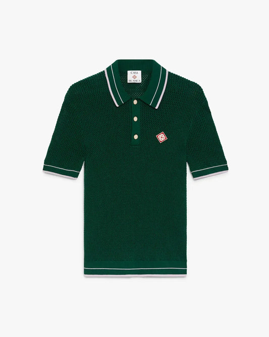 Green Crochet Short Sleeve Polo Shirt | Casablanca Paris | Image 1