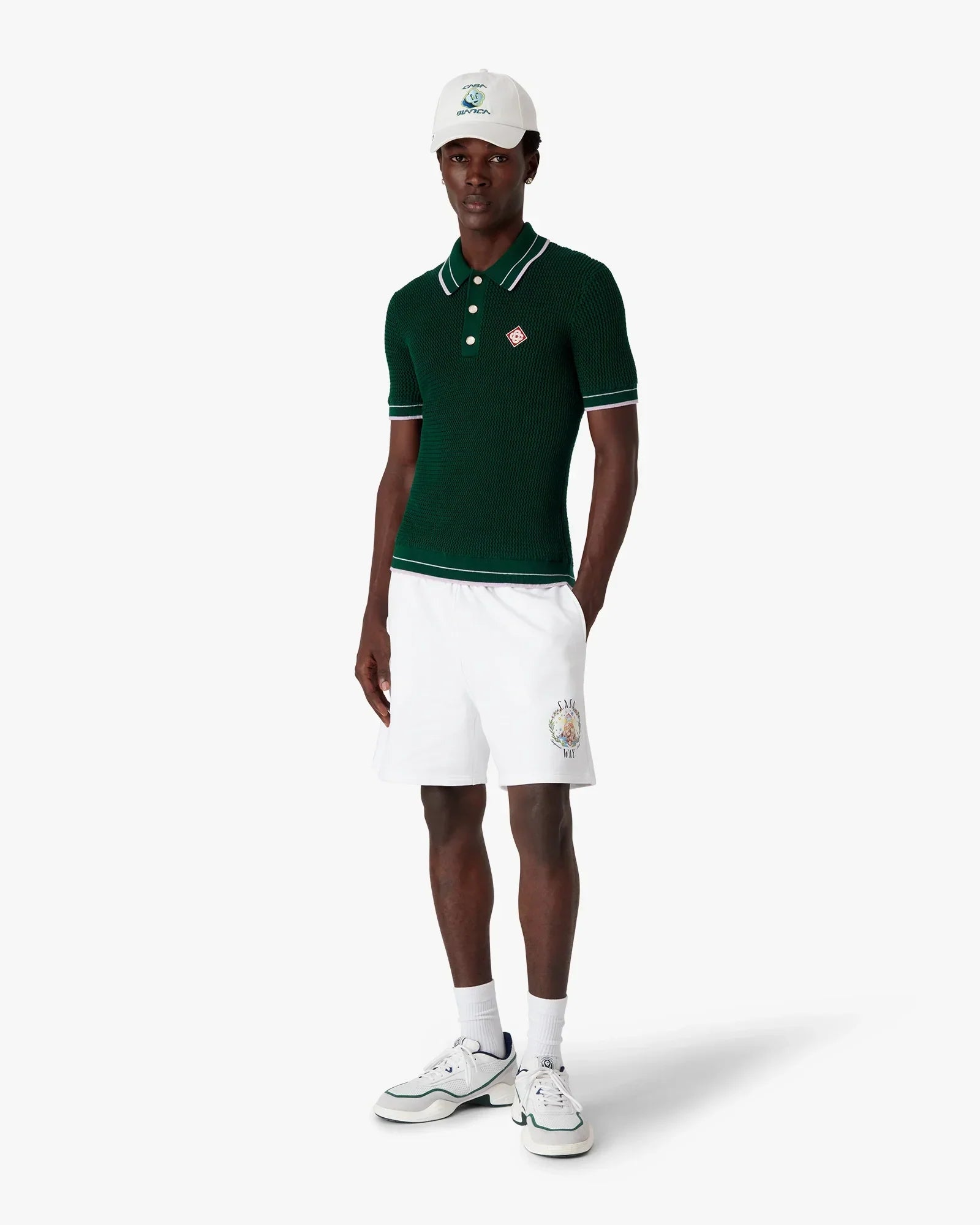 Green Crochet Short Sleeve Polo Shirt | Casablanca Paris | Image 2