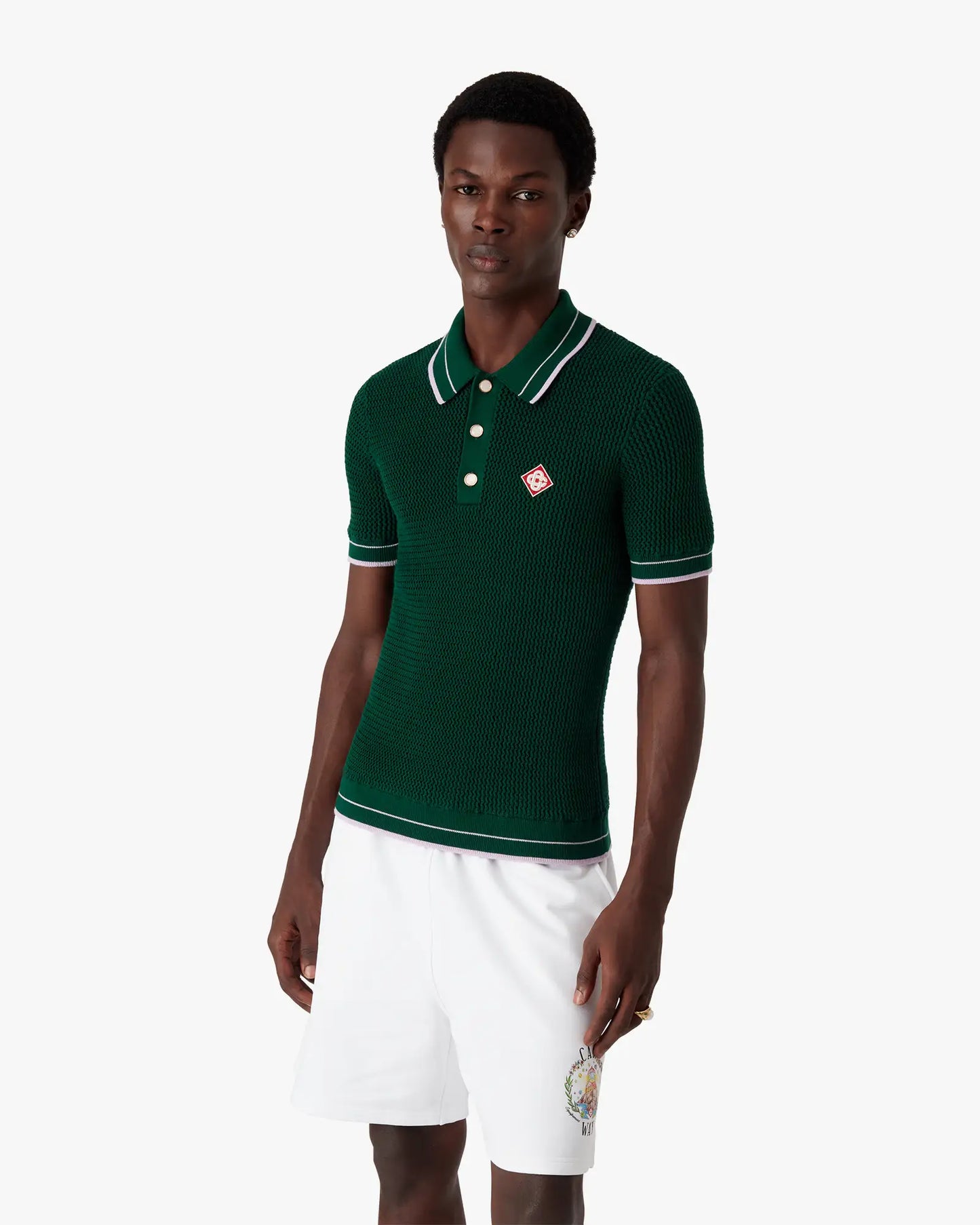 Green Crochet Short Sleeve Polo Shirt | Casablanca Paris | Image 3