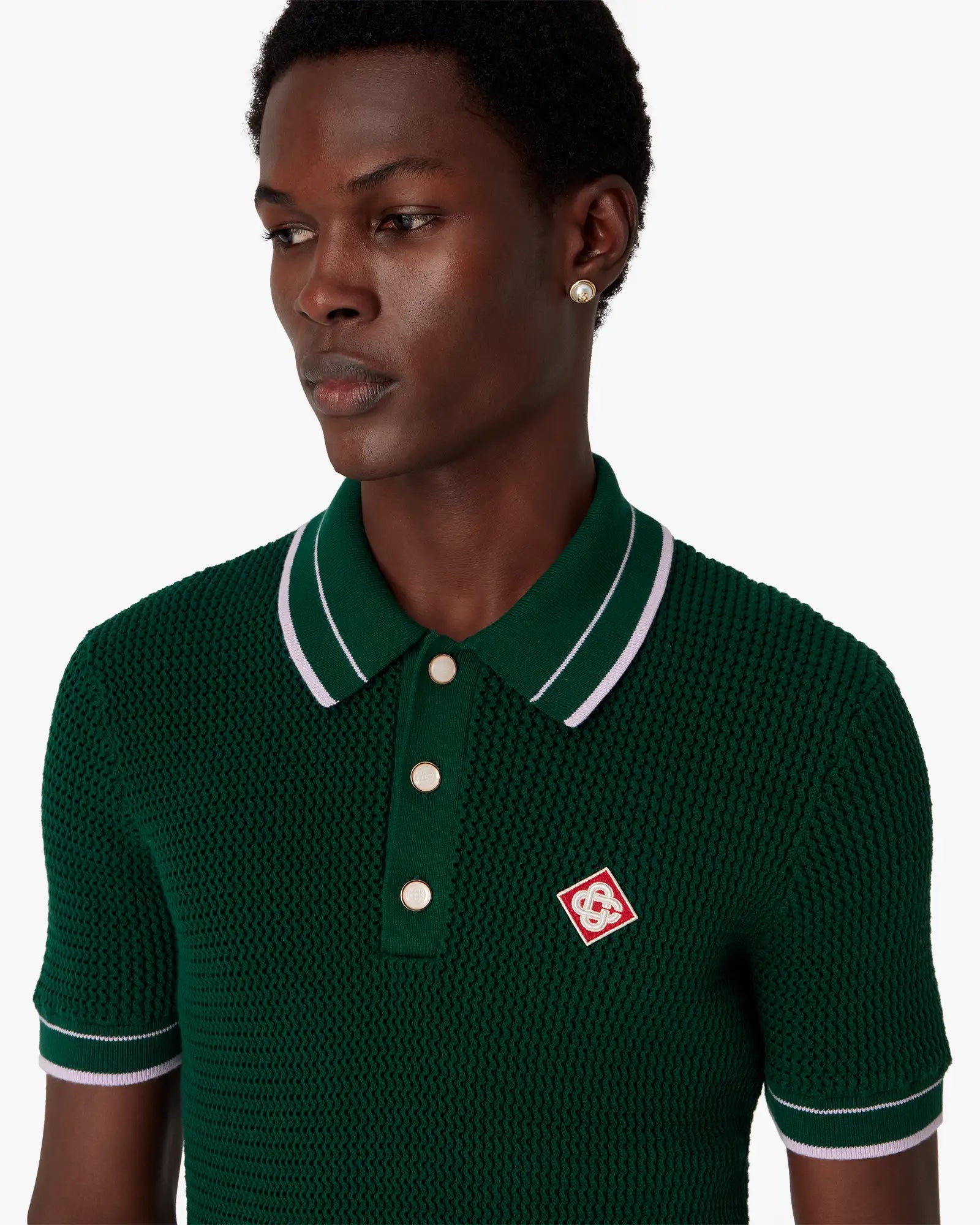 Green Crochet Short Sleeve Polo Shirt | Casablanca Paris | Image 4