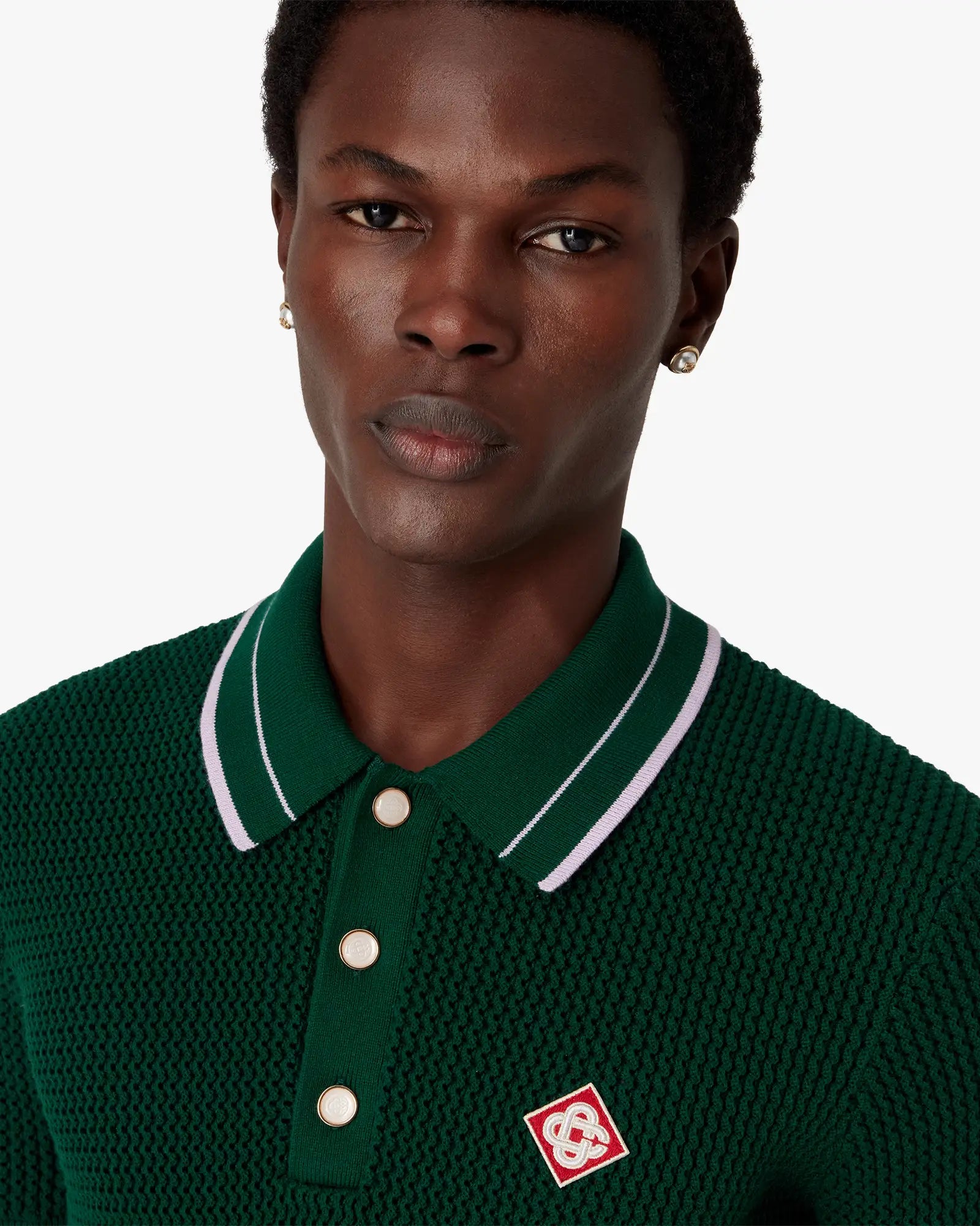 Green Crochet Short Sleeve Polo Shirt | Casablanca Paris | Image 5