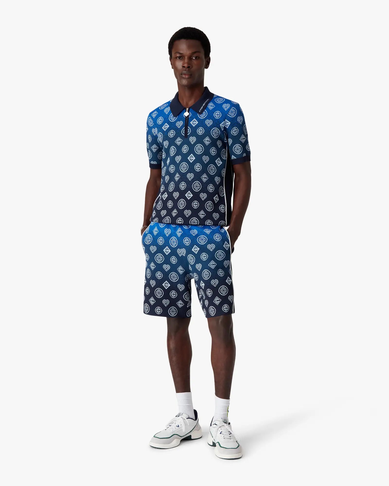 Navy Gradient Monogram Knitted Short Sleeve Polo Shirt | Casablanca Paris | Image 2