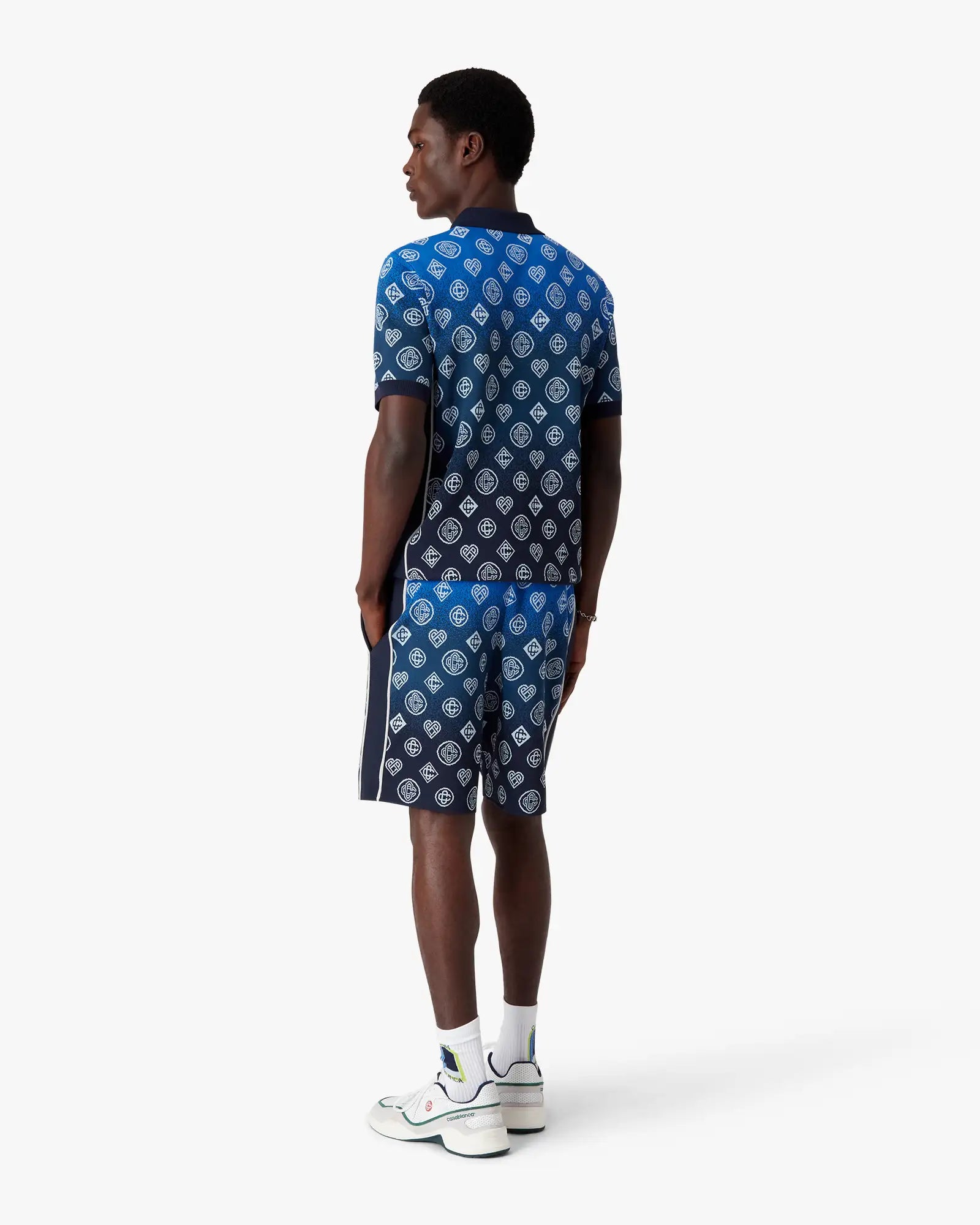 Navy Gradient Monogram Knitted Short Sleeve Polo Shirt | Casablanca Paris | Image 3