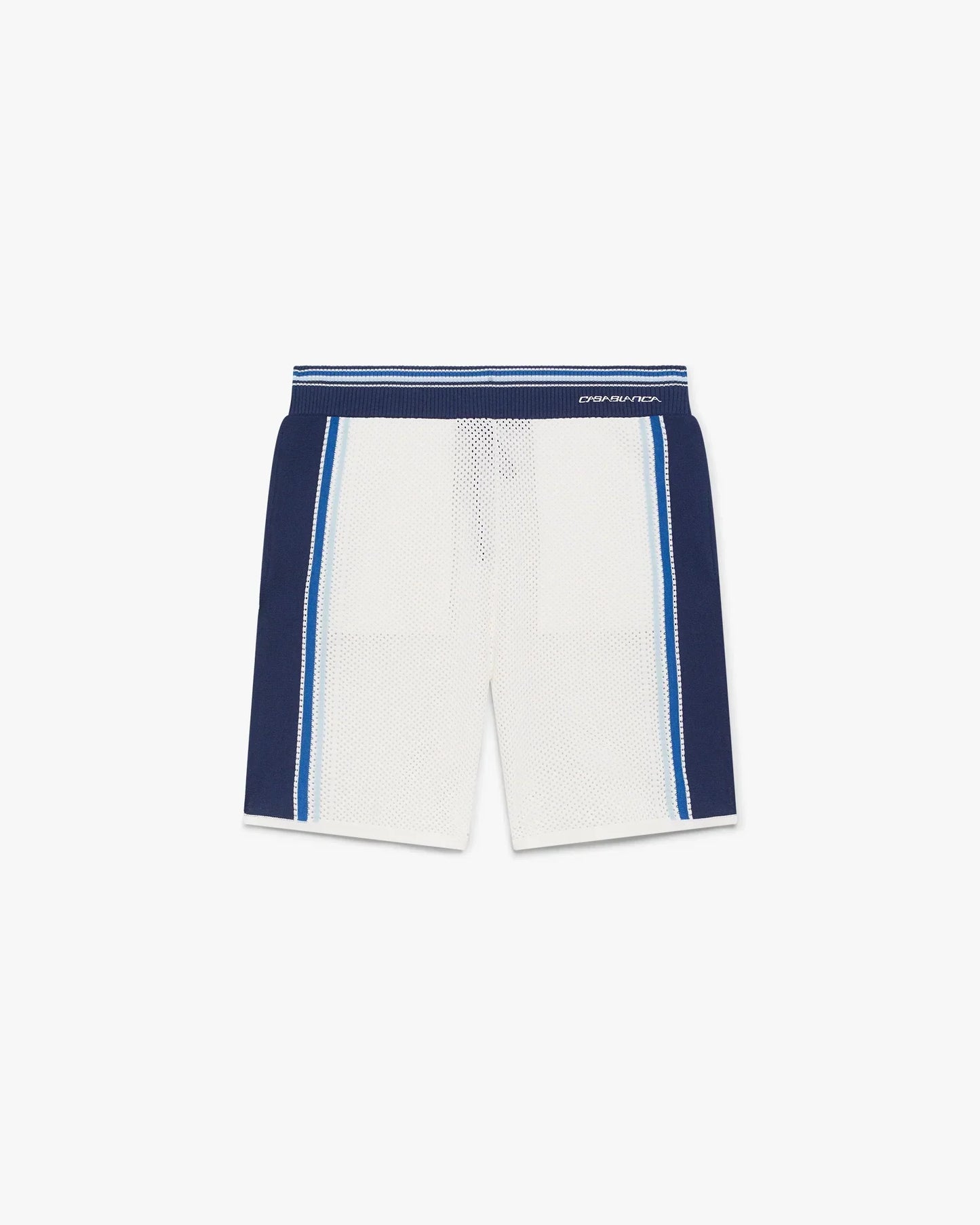 White & Blue Striped Mesh Track Shorts | Casablanca Paris | Image 1