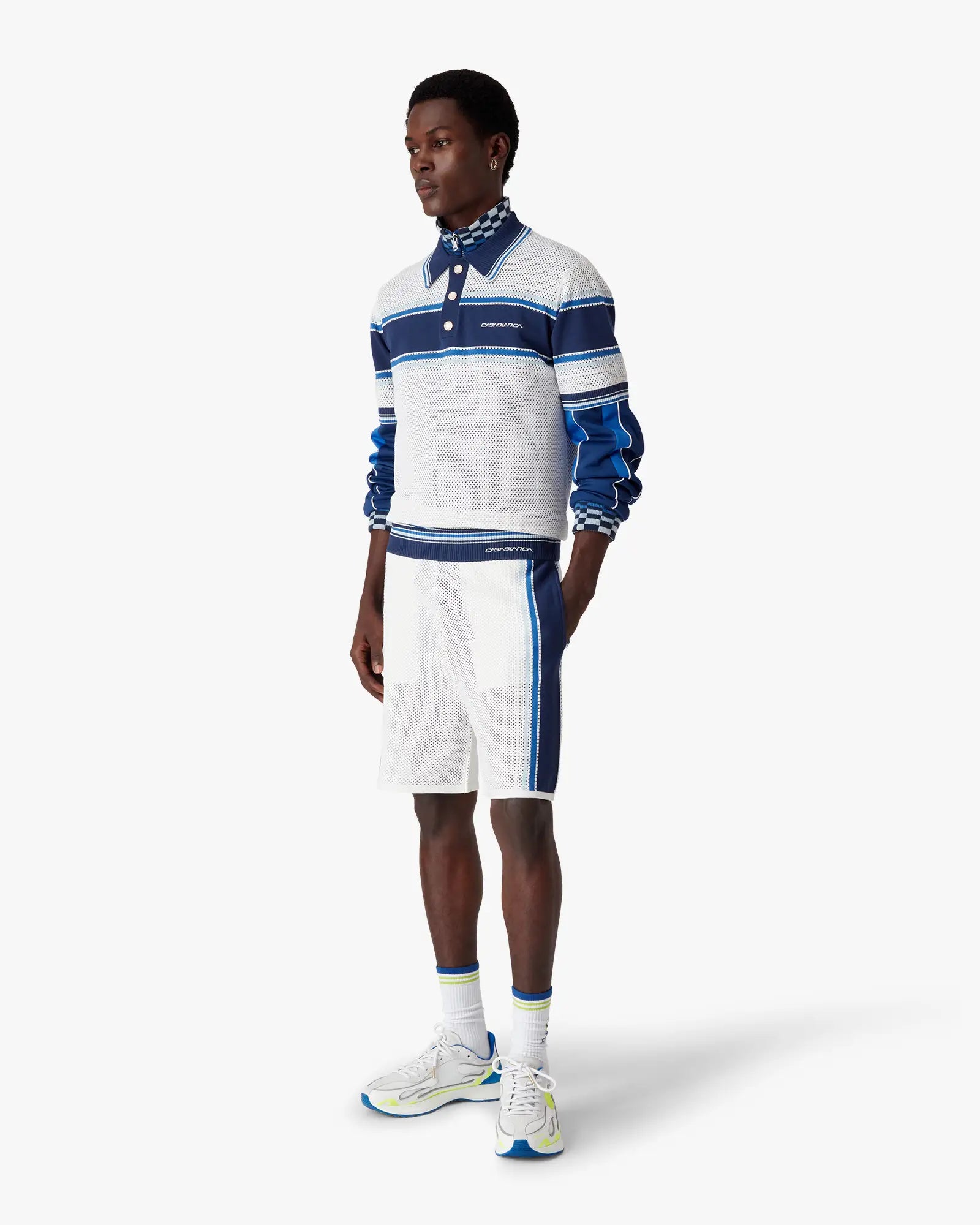 White & Blue Striped Mesh Track Shorts | Casablanca Paris | Image 2
