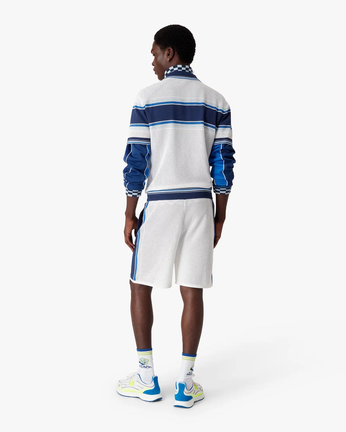 White & Blue Striped Mesh Track Shorts | Casablanca Paris | Image 3