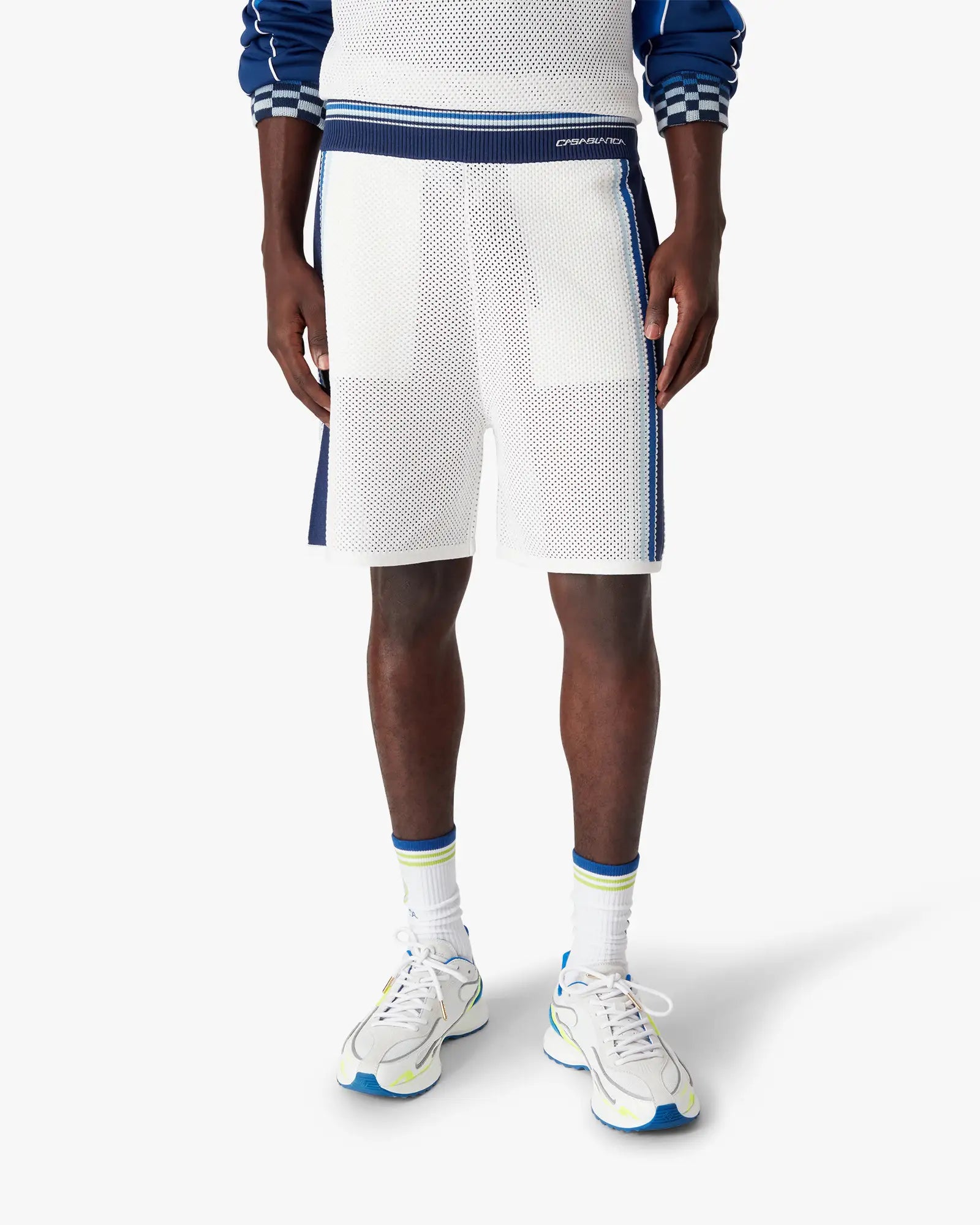 White & Blue Striped Mesh Track Shorts | Casablanca Paris | Image 4