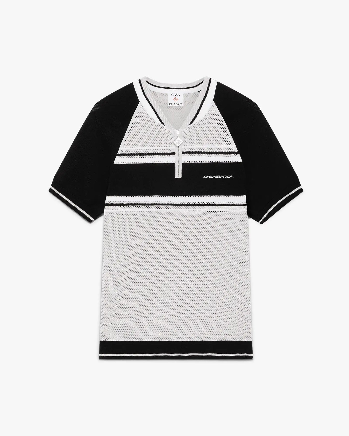 Metallic Mesh Stripe Zip Short Sleeve Polo Shirt | Casablanca Paris | Image 1