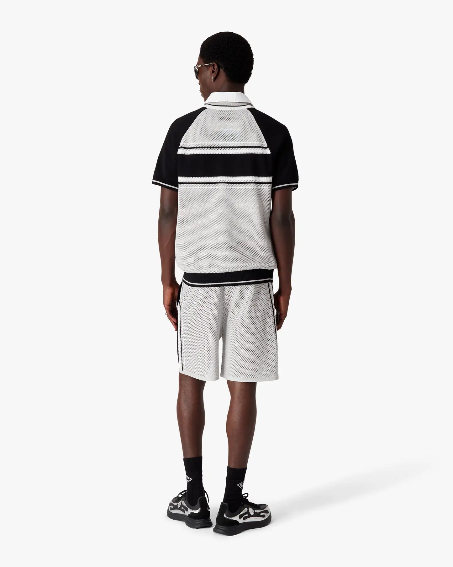 Metallic Mesh Stripe Zip Short Sleeve Polo Shirt | Casablanca Paris | Image 3