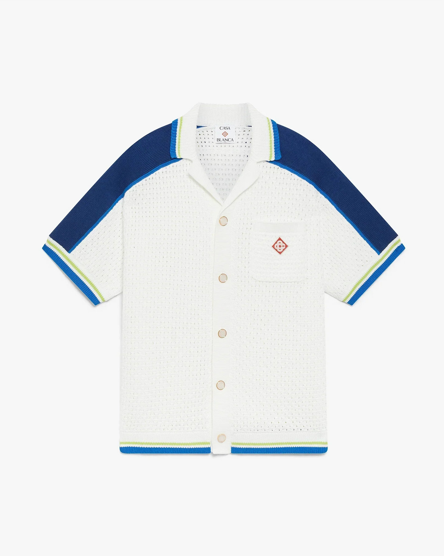 White & Blue Short Sleeve Crochet Shirt | Casablanca Paris | Image 1