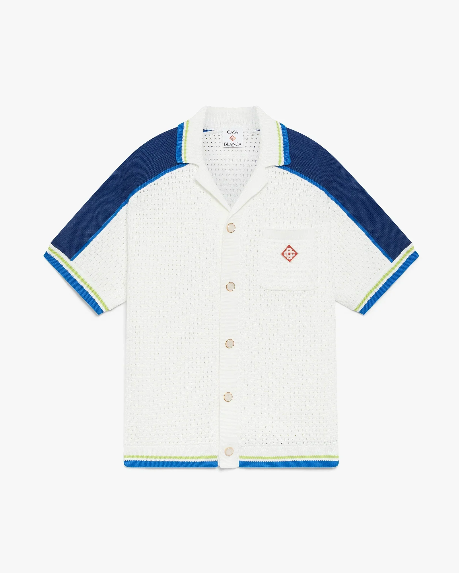 White & Blue Short Sleeve Crochet Shirt | Casablanca Paris | Image 1