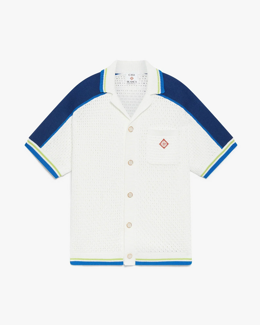 White & Blue Short Sleeve Crochet Shirt | Casablanca Paris | Image 1