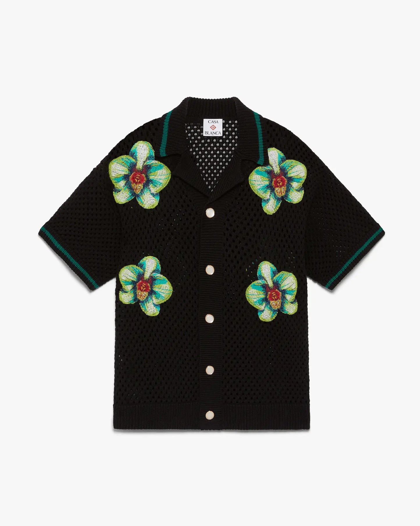 Glitch Orchid Embroidered Short Sleeve Crochet Shirt | Casablanca Paris | Image 1