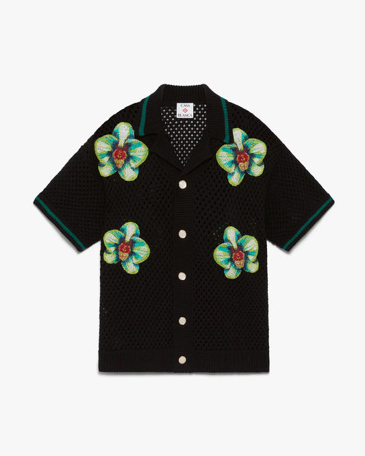 Glitch Orchid Embroidered Short Sleeve Crochet Shirt | Casablanca Paris | Image 1